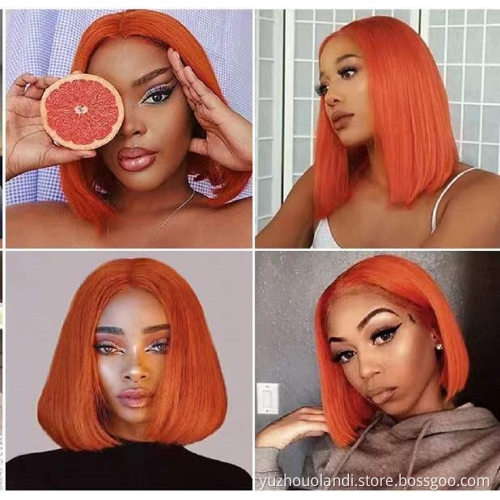 Orange Ginger Short Bob Remy Virgin Brazilian Human Bob Wigs For Women 180% Lace Front Human Hair Wigs Wholesale Vendor